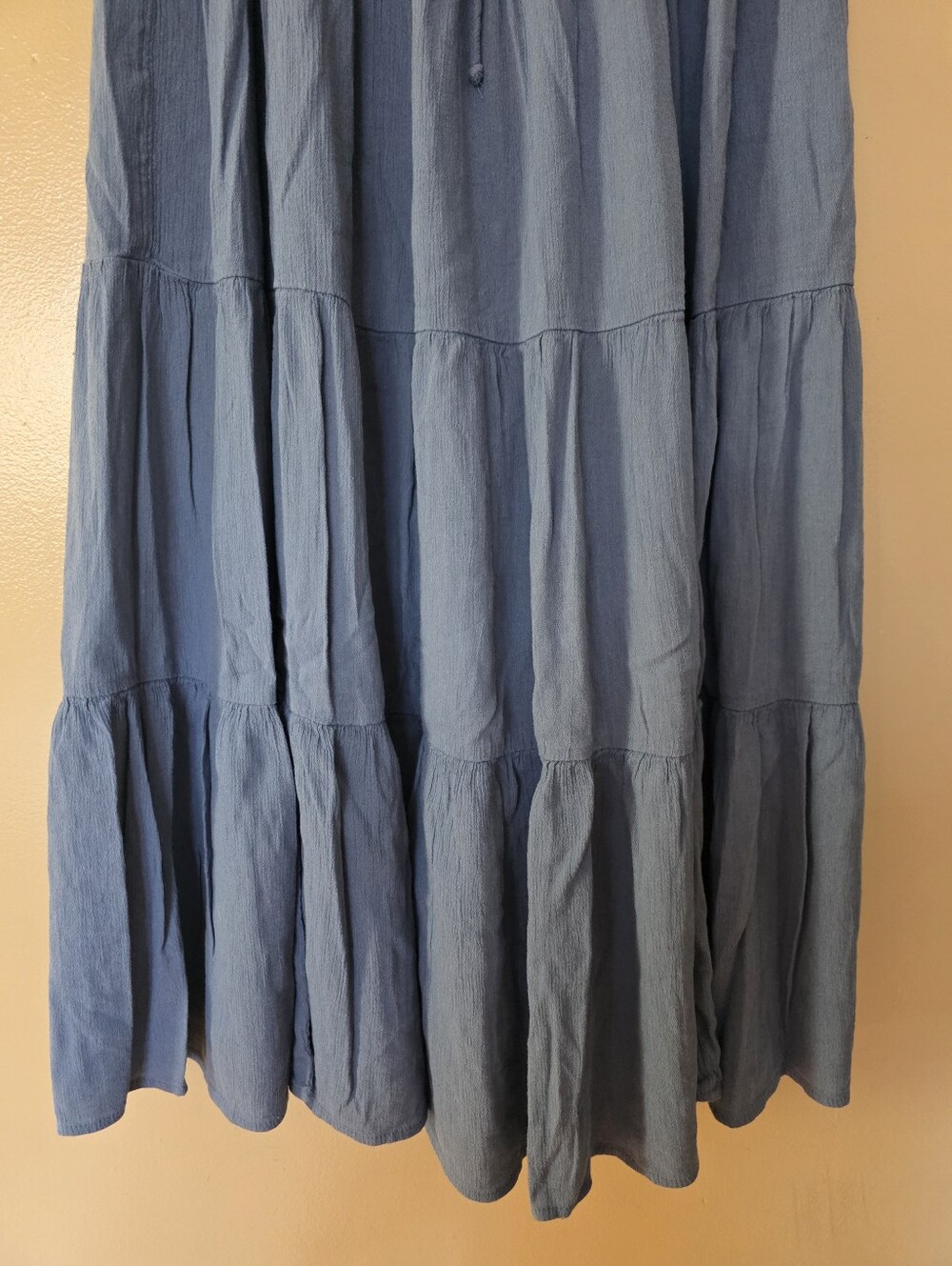 Aerie Blue Flowy Boho Tiered Maxi Skirt M Gauzy TieWaist PullOn Coastal Beachy - Picture 5 of 10